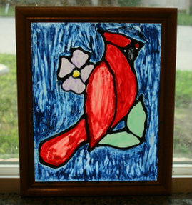 Red Cardinal Stain Glass Faux