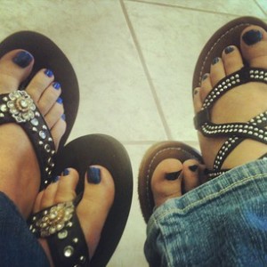 Blue toenail polish and blue jeans